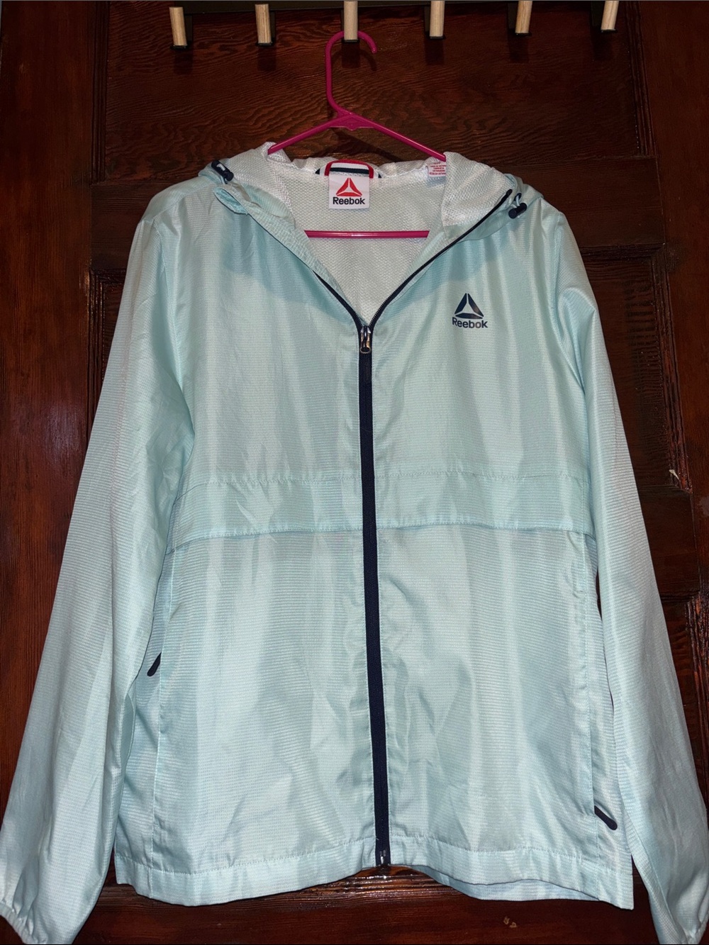 Reebok Women's Mint Hooded Windbreaker with Navy Trim
